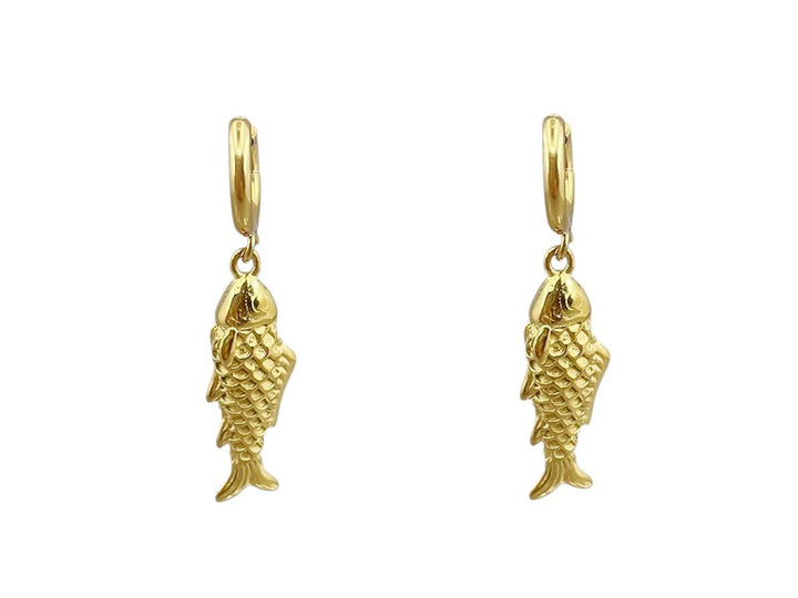 Gold Huggie Hoops with Fish Charms