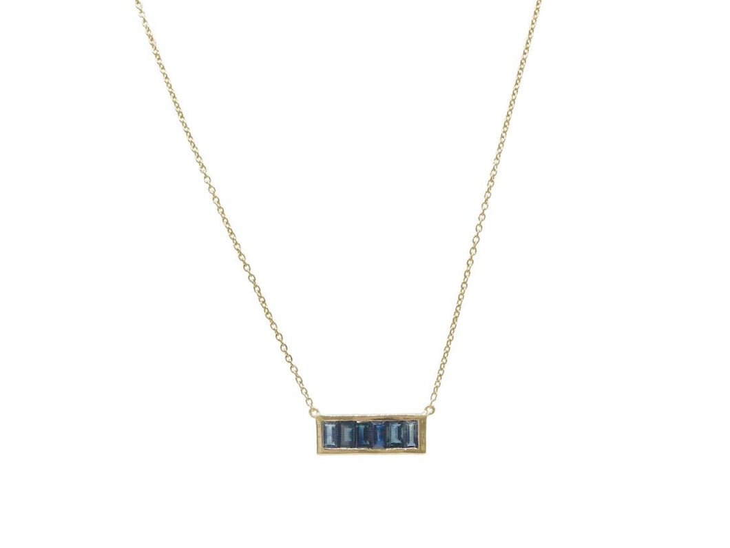 14k Baguette Blue Sapphire Necklace
