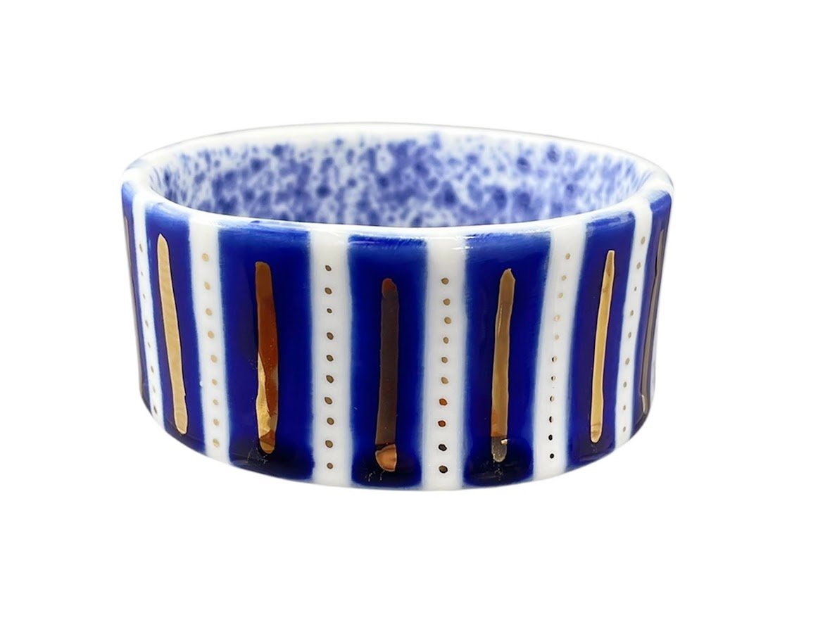 Handpainted Italian Porcelain Navy and Gold Bangle Bracelet