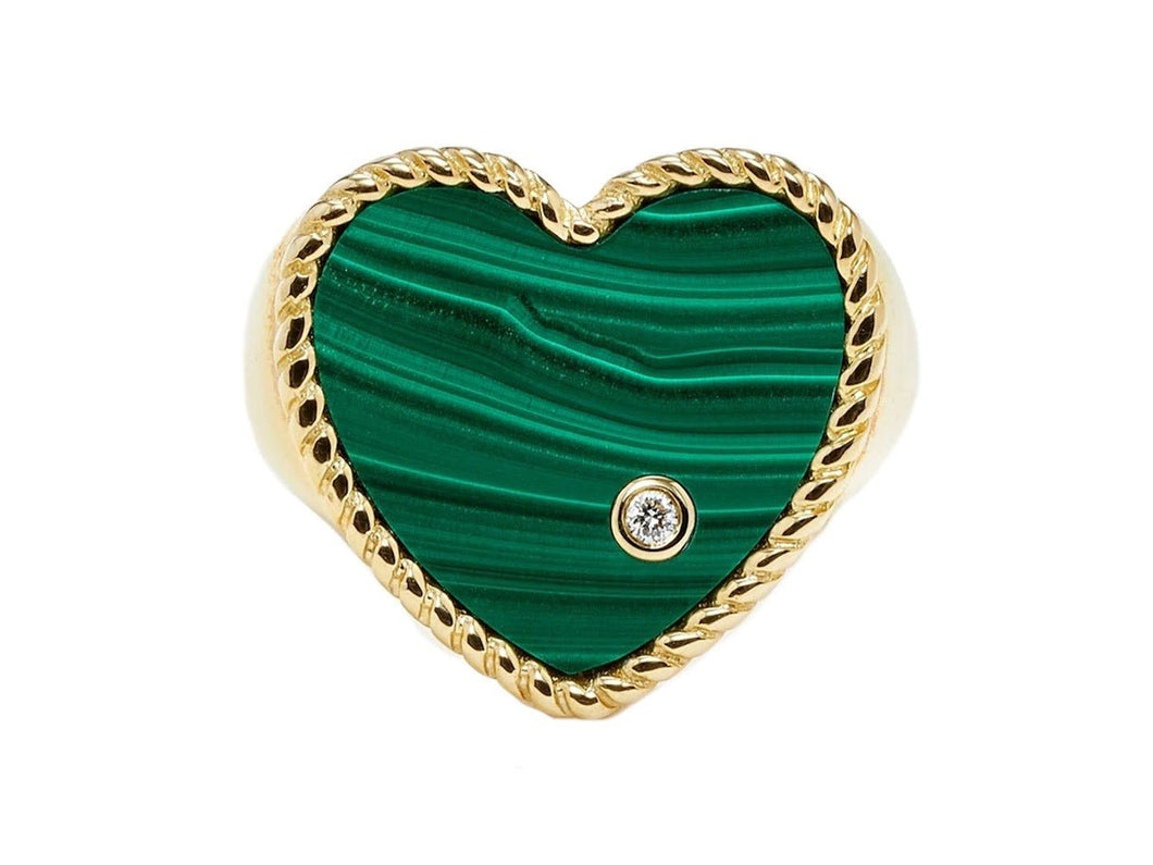 9k Malachite Heart Ring with Diamond
