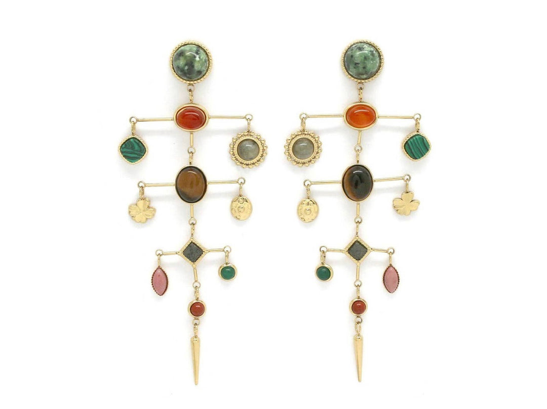 Gemstone and Gold Discs Drop Earrings