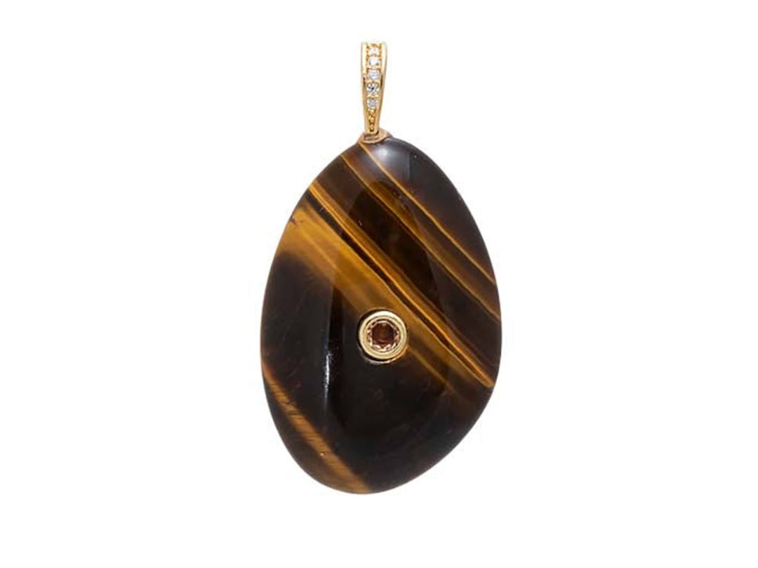 Tiger Eye Natural Stone Pendant with CZ