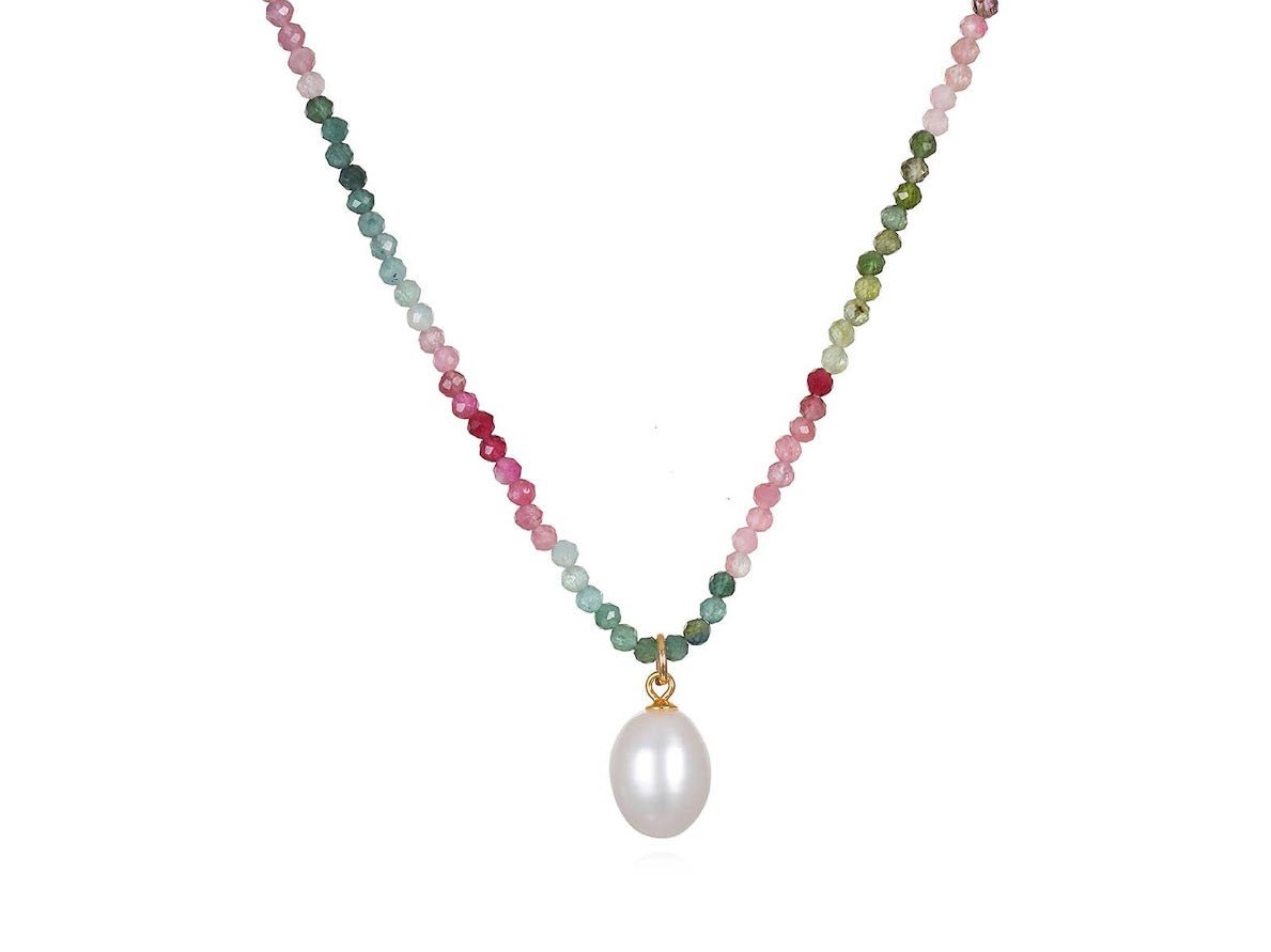 Watermelon Tourmaline Necklace with Pearl