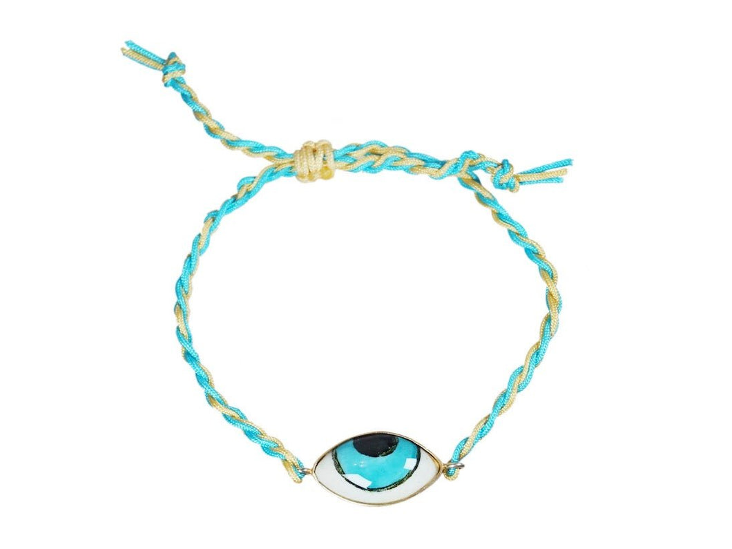 Braided Bracelet with Handpainted Ceramic Turquoise Evil Eye