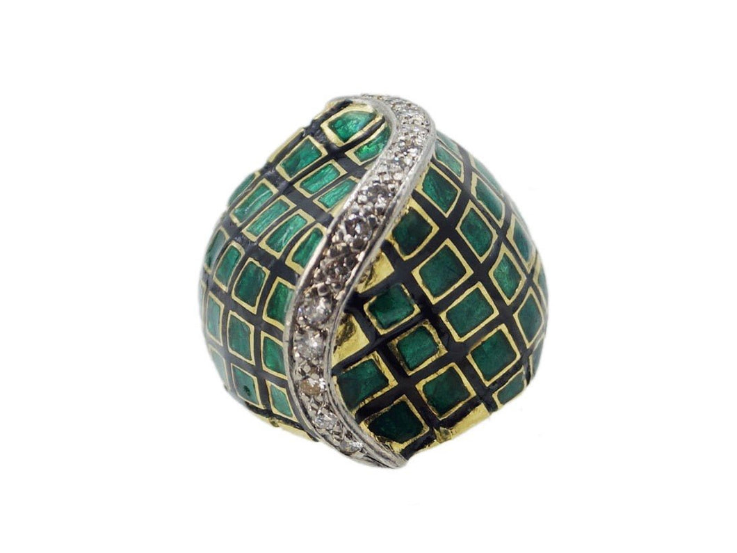 1950s Enamel and Diamond Abstract Ring