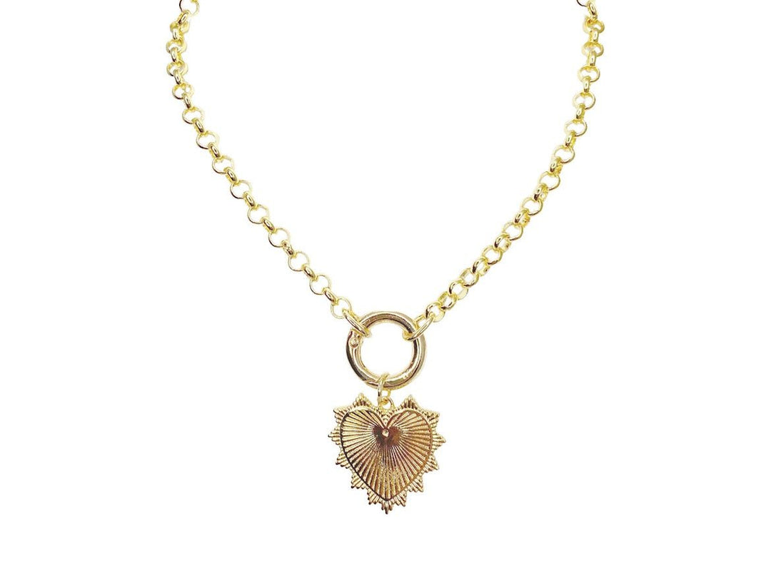 Gold Necklace wth Rayed Heart Charm