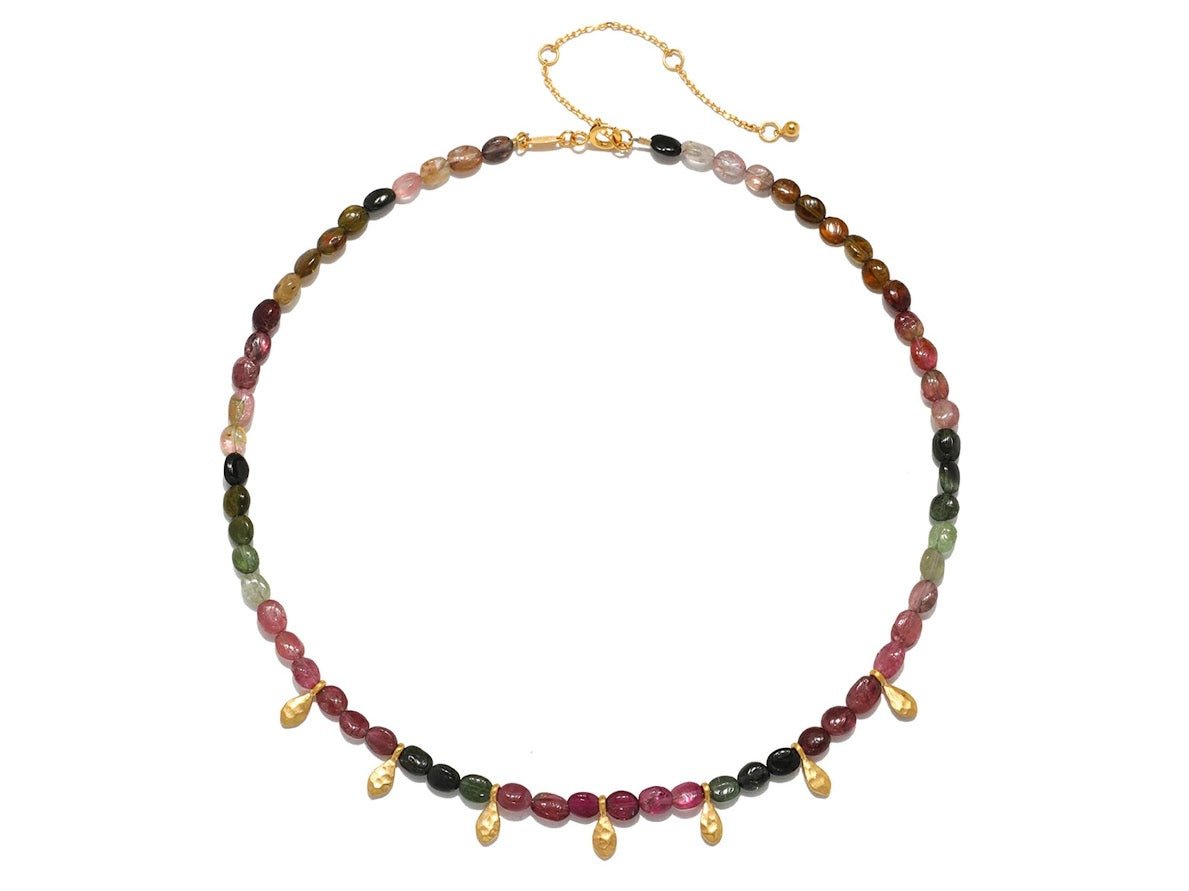 Multicolor Tourmaline Necklace with Golden Petals