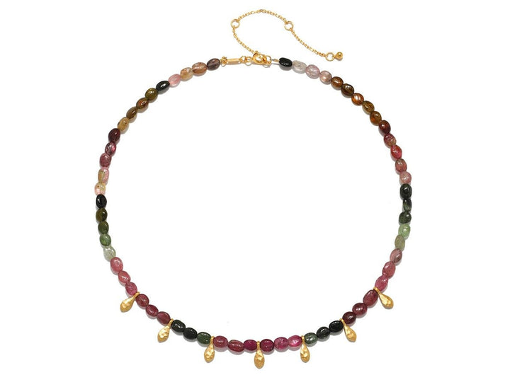 Multicolor Tourmaline Necklace with Golden Petals