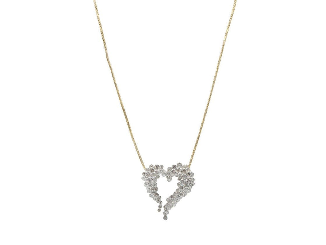 14k Gold 1950s Abstract Diamond Heart Necklace