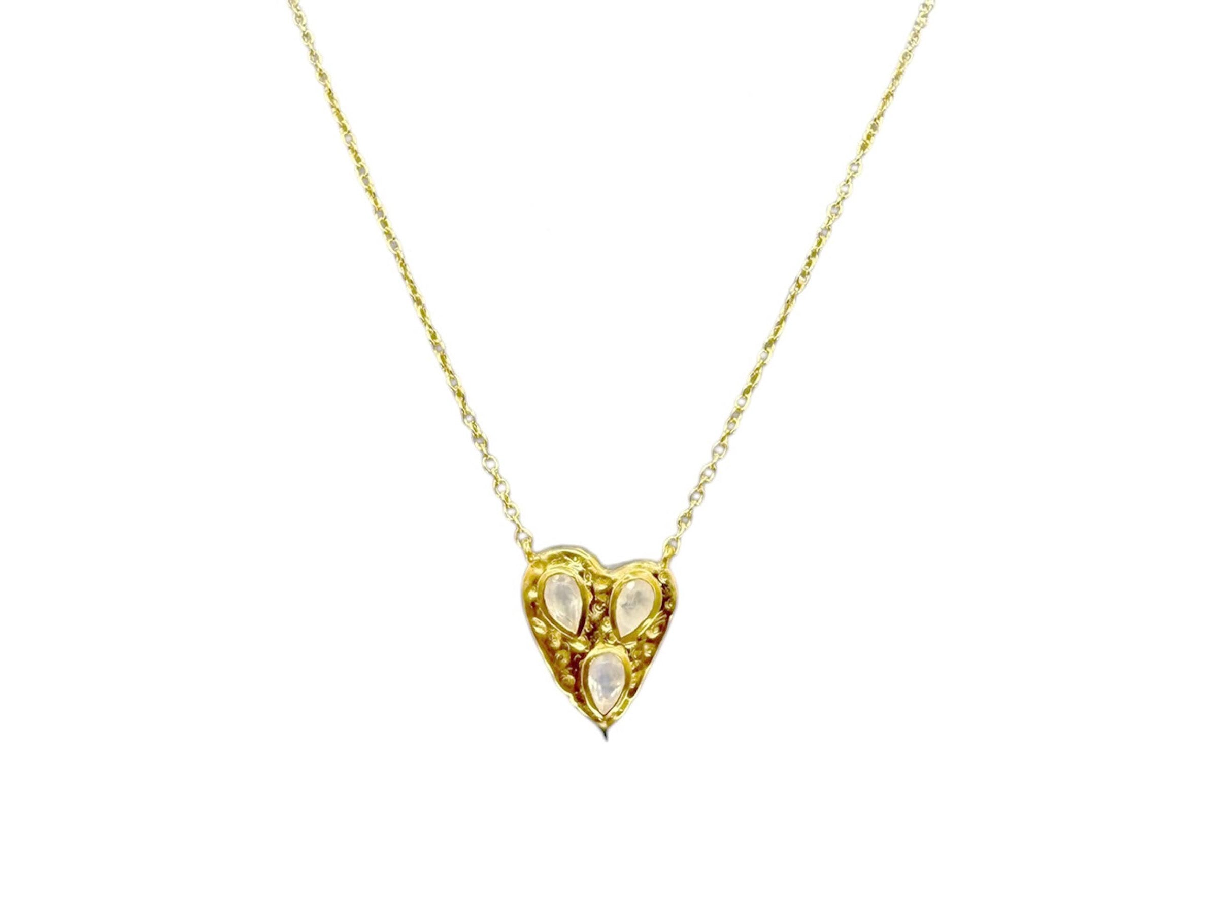 Gold Heart Charm Necklace with Moonstone