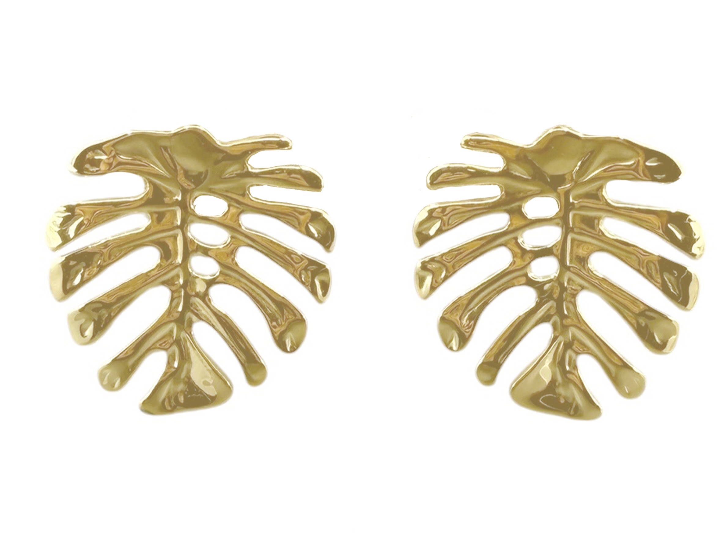 Gold Monstera Leaf Stud Earrings