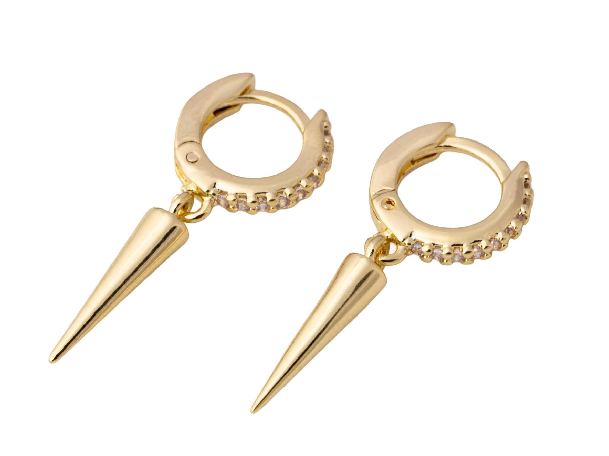 Gold Hoop Earrings with Spike Drops and CZs