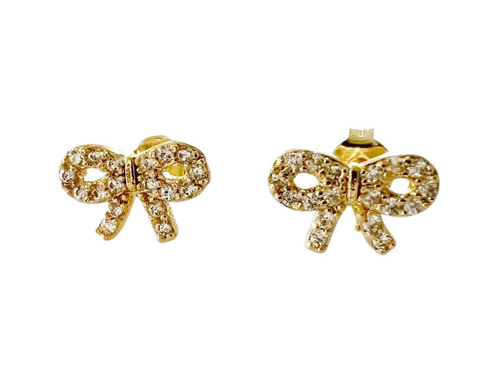 Gold Petite CZ Bow Stud Earrings