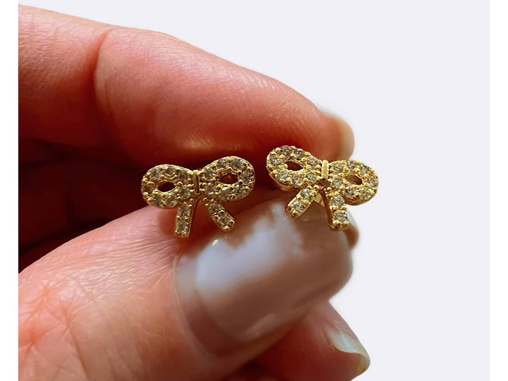 Gold Petite CZ Bow Stud Earrings