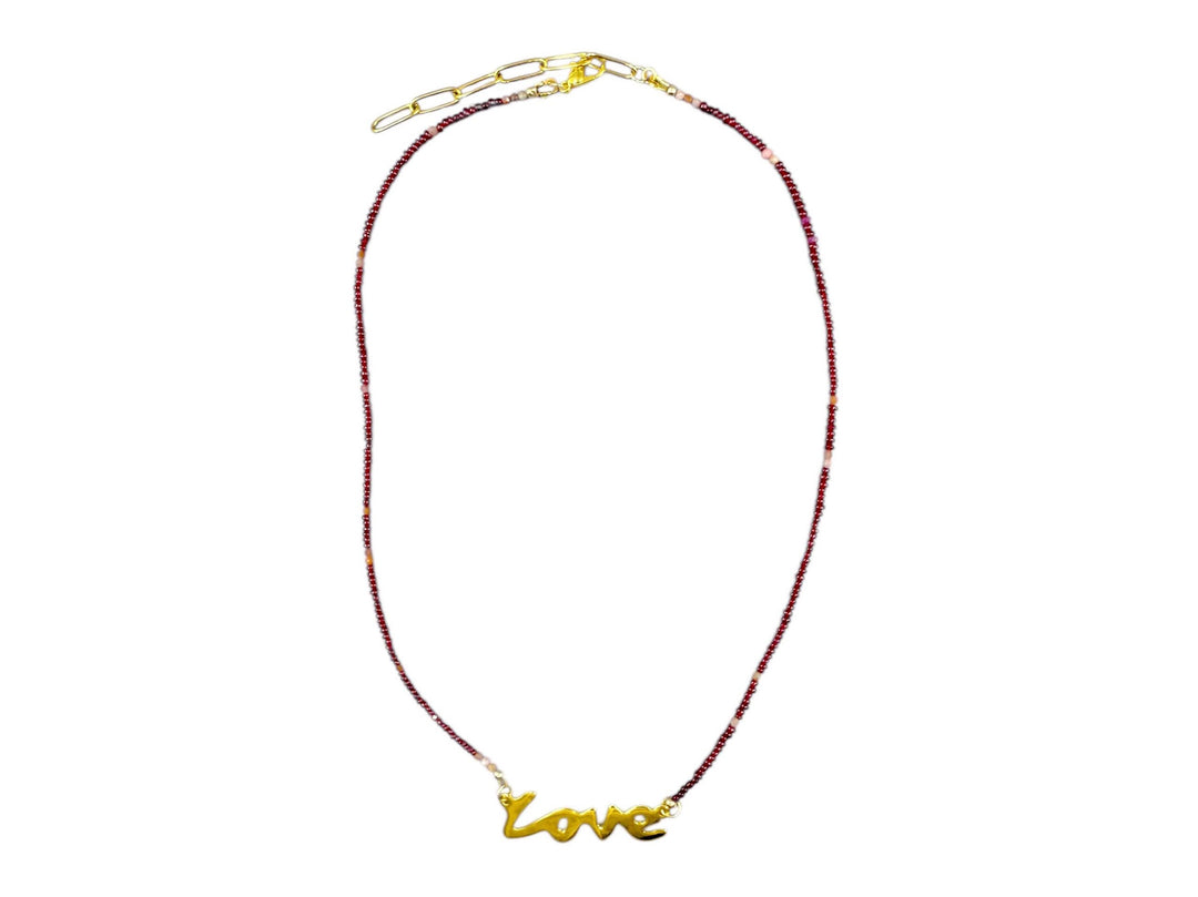 Garnet and Opal LOVE Necklace