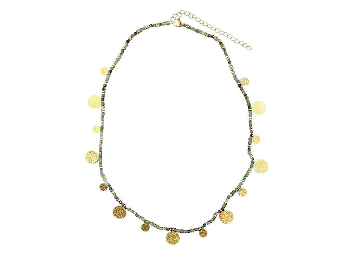 Zoisite and Gold Bead Necklace with Coins