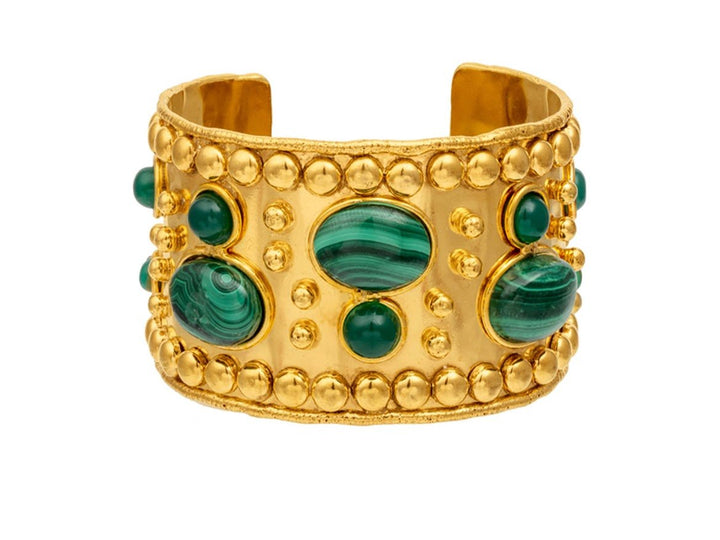 Gold Beaded Cuff with Malachite and Green Onyx