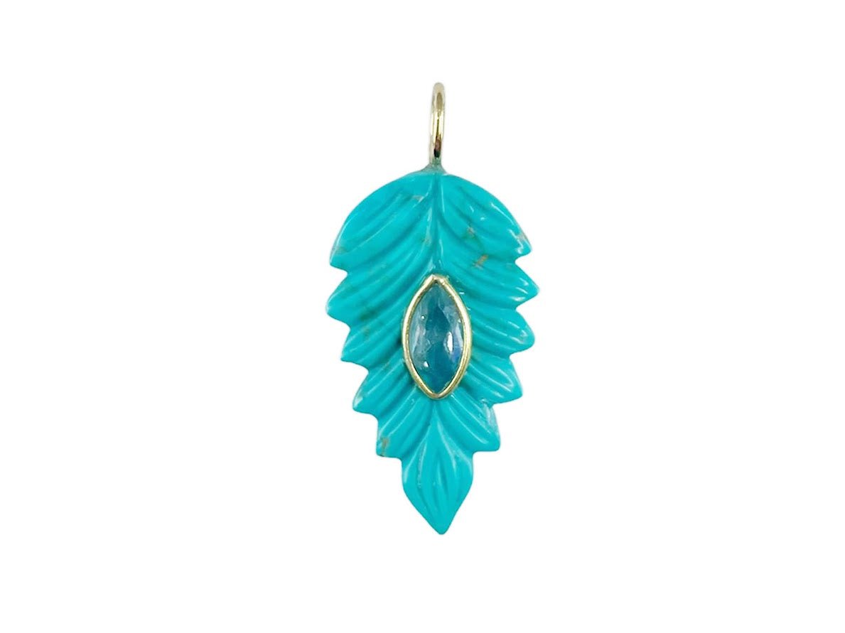 Turquoise Leaf Charm with Blue Topaz.