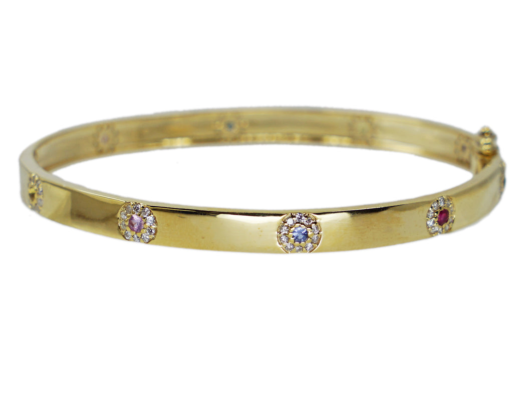 14k Bangle with Diamonds and Multicolor Sapphires