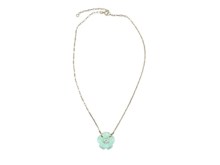 Chrysoprase Joy Flower Necklace with Oval Blue Topaz