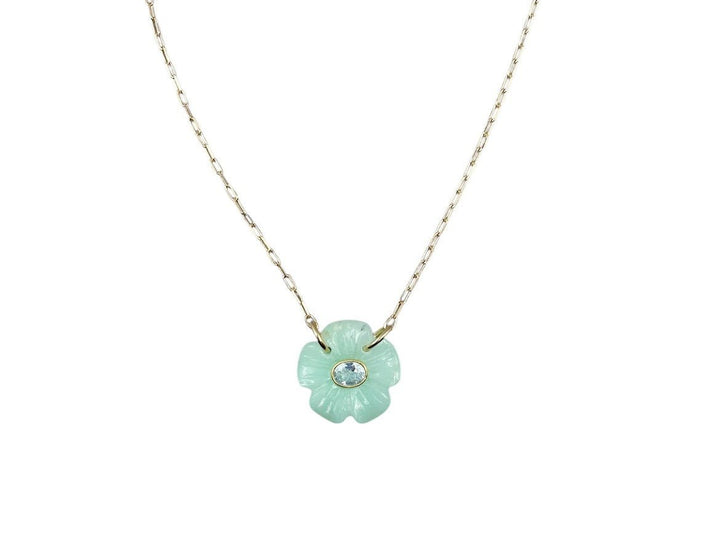 Chrysoprase Joy Flower Necklace with Oval Blue Topaz