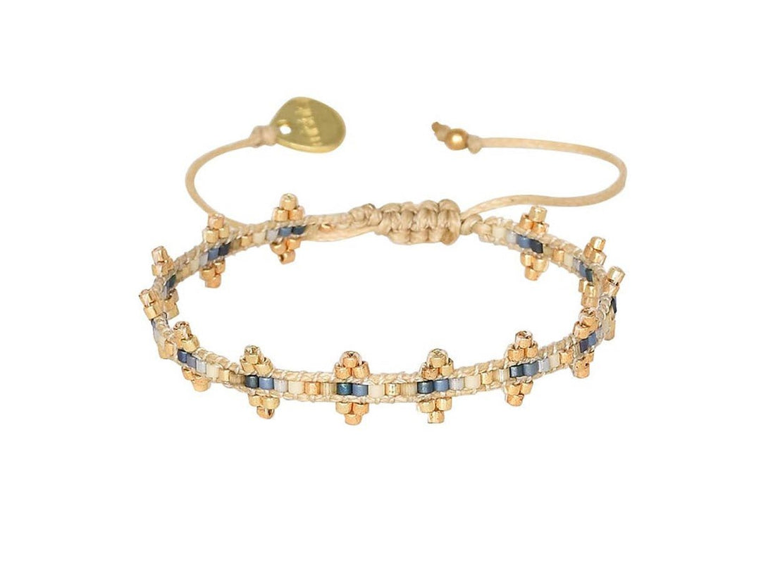 Gold and Blue Beaded Bracelet