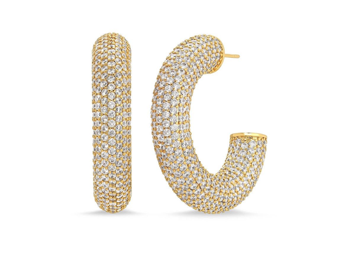Gold Pave CZ Thick Hoops
