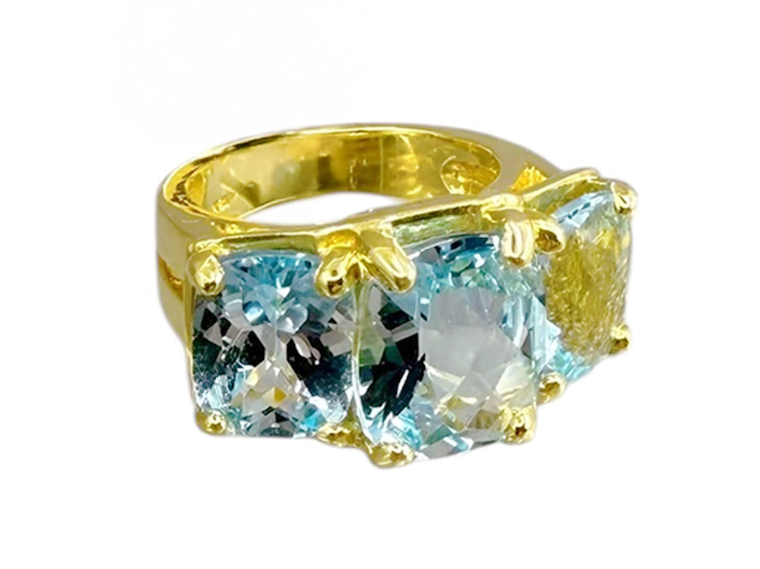 18k Triple Stone Blue Topaz Ring