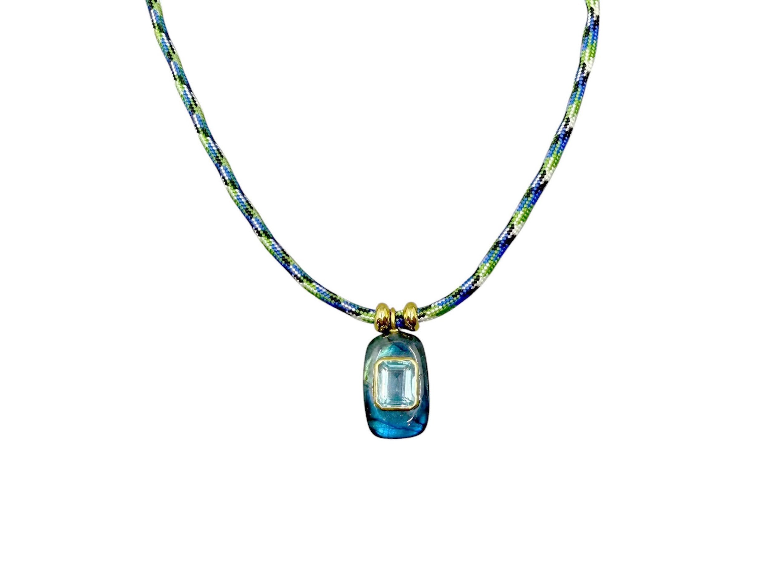 Labradorite and Blue Topaz on Paracord Necklace