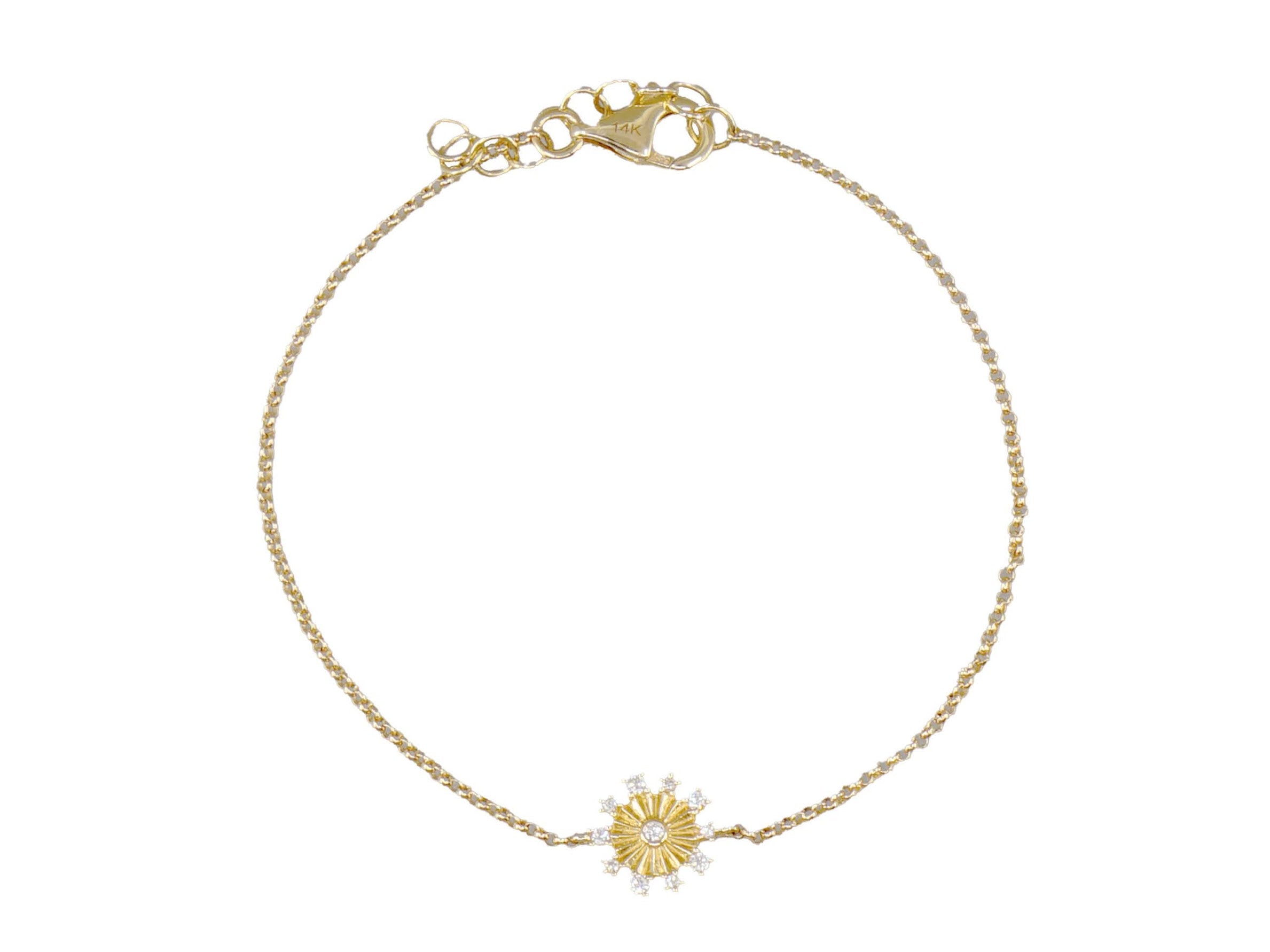 14k Fluted Flower Chain Bracelet with Diamonds