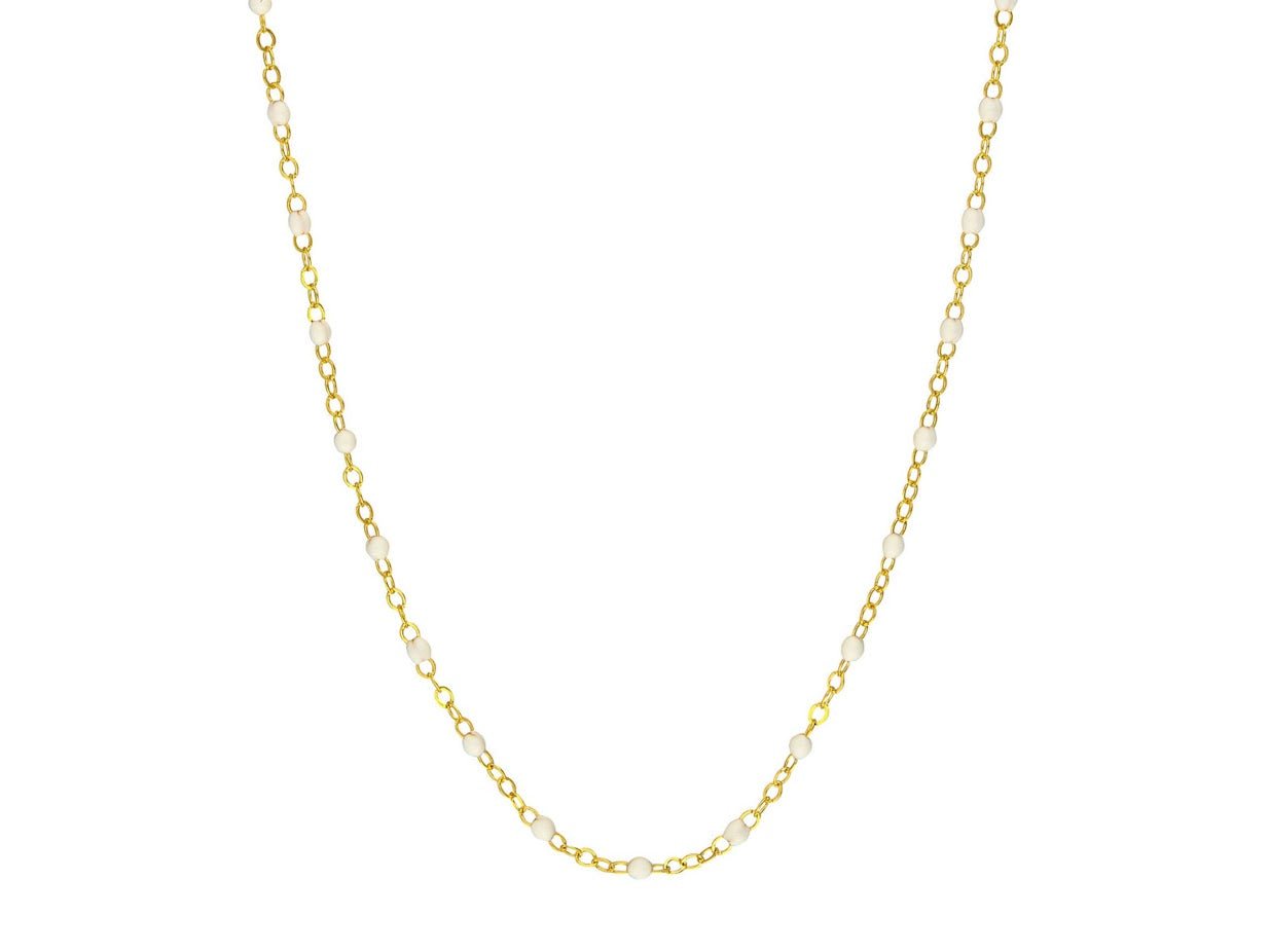 14k Piatto Chain with White Enamel Beads