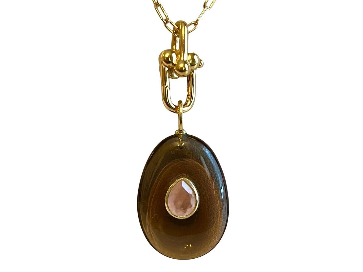Smoky Quartz and Rose Quartz Charm Necklace