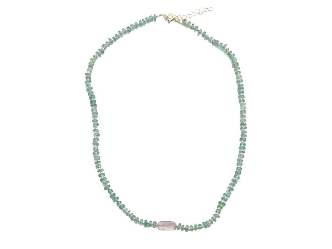 Green Apatite Necklace with Pink Tourmaline Stone