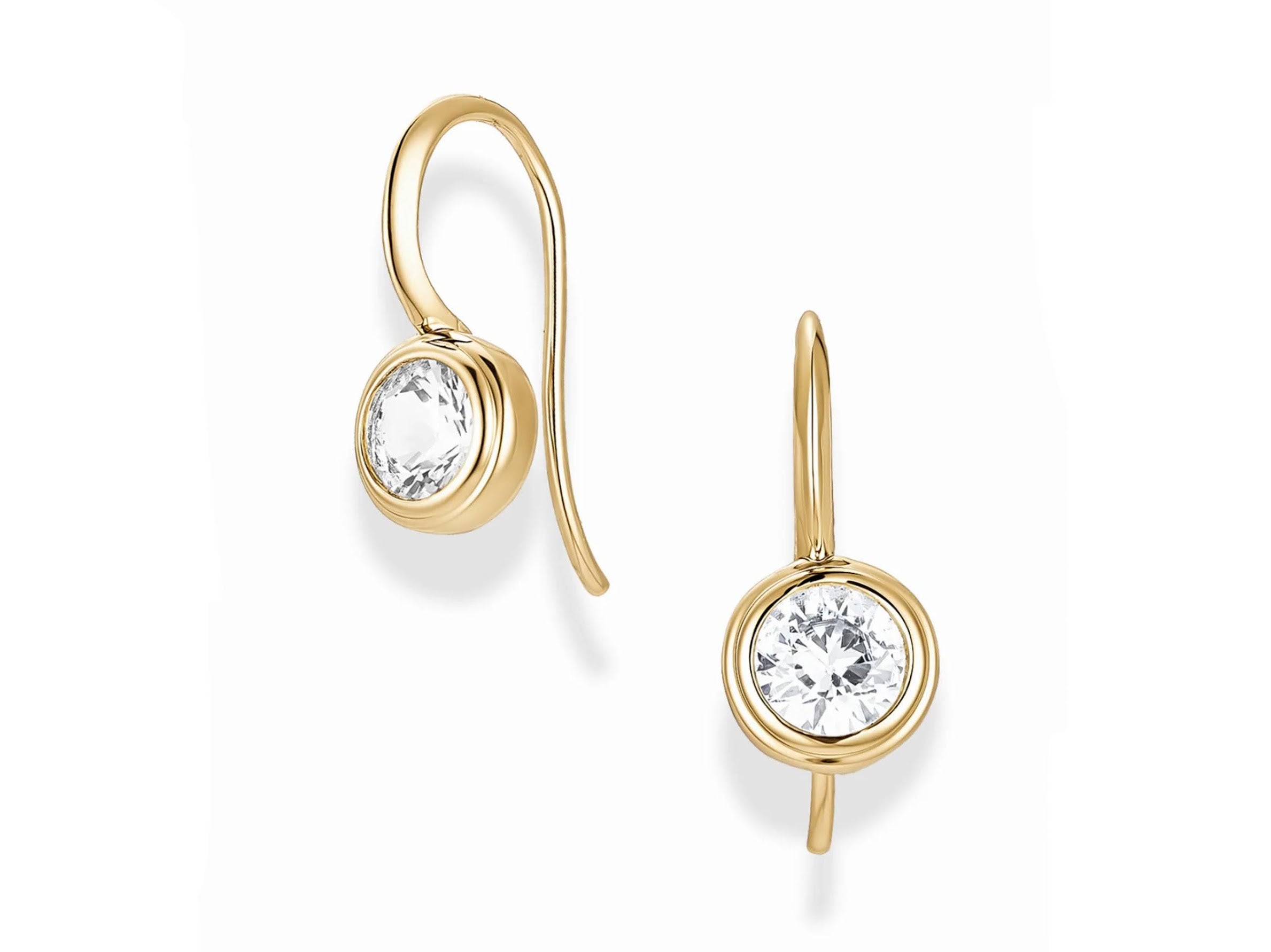 Gold White Sapphire French Hook Earrings