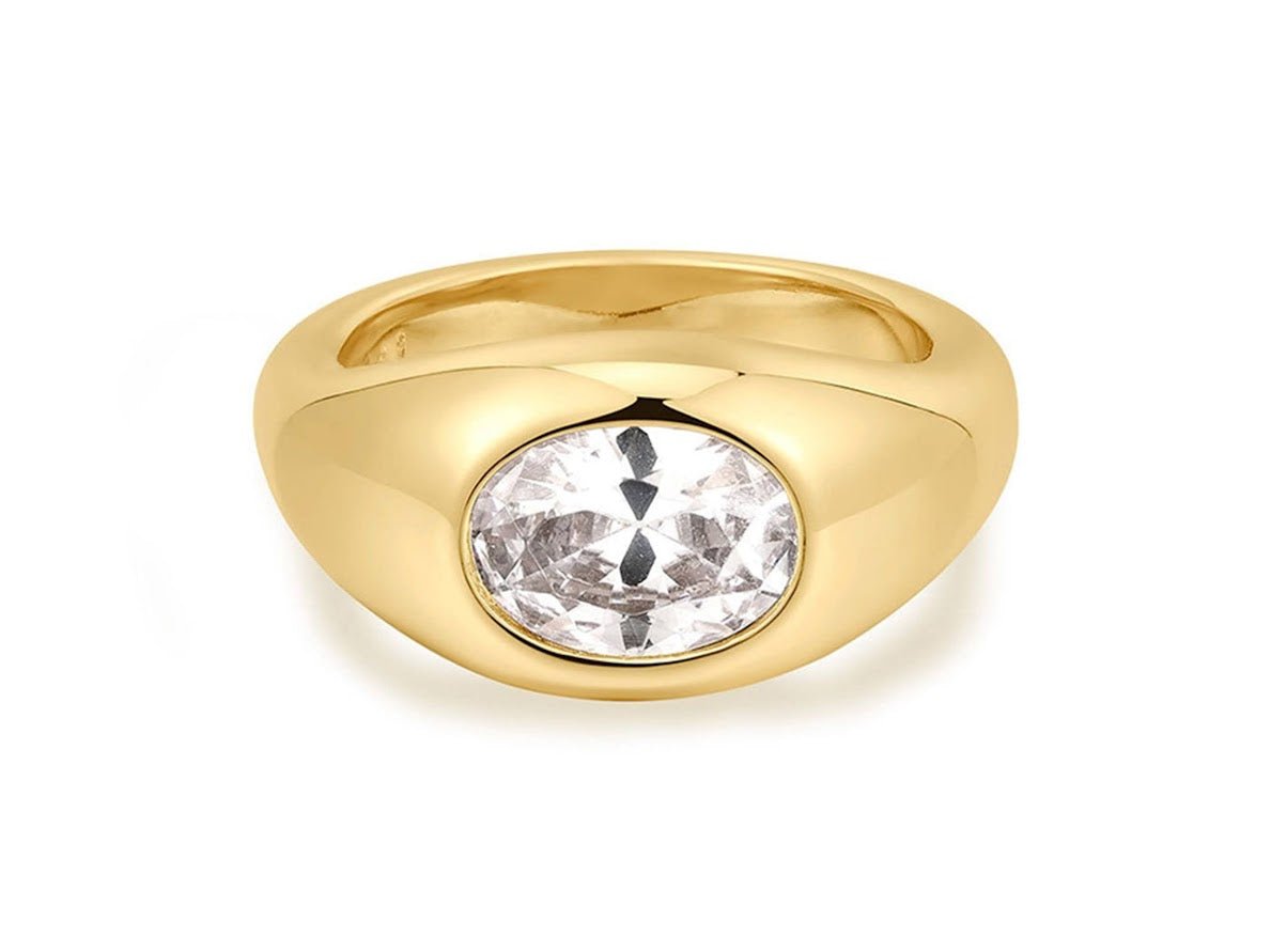 Gold Oval Bezel-Set CZ Ring