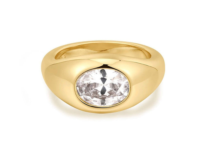 Gold Oval Bezel-Set CZ Ring