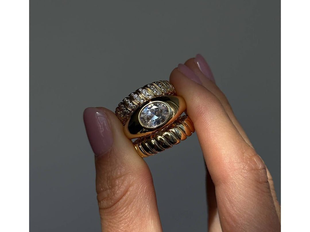 Gold Oval Bezel-Set CZ Ring