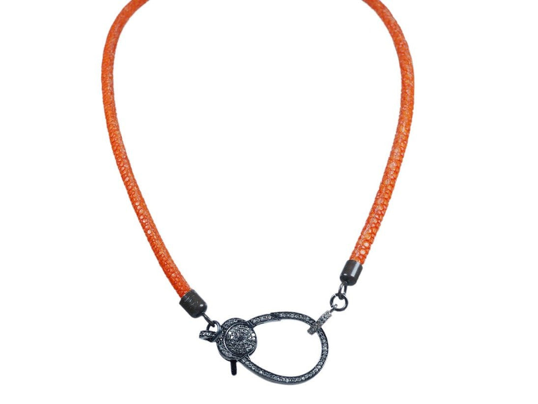 SS Orange Stingray Necklace with Pave Diamond Clasp