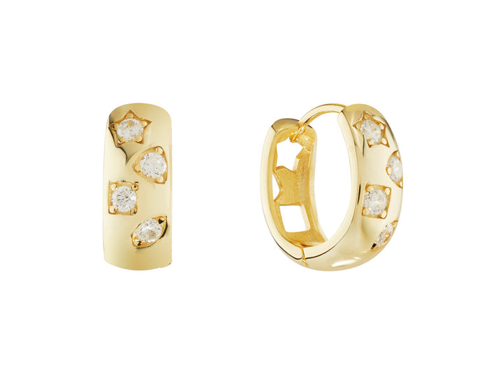 Gold Huggie Hoops with Array of CZs