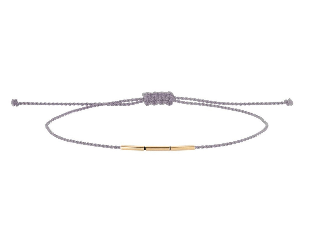 14k and Gray Cord Bracelet with Three Tube Beads