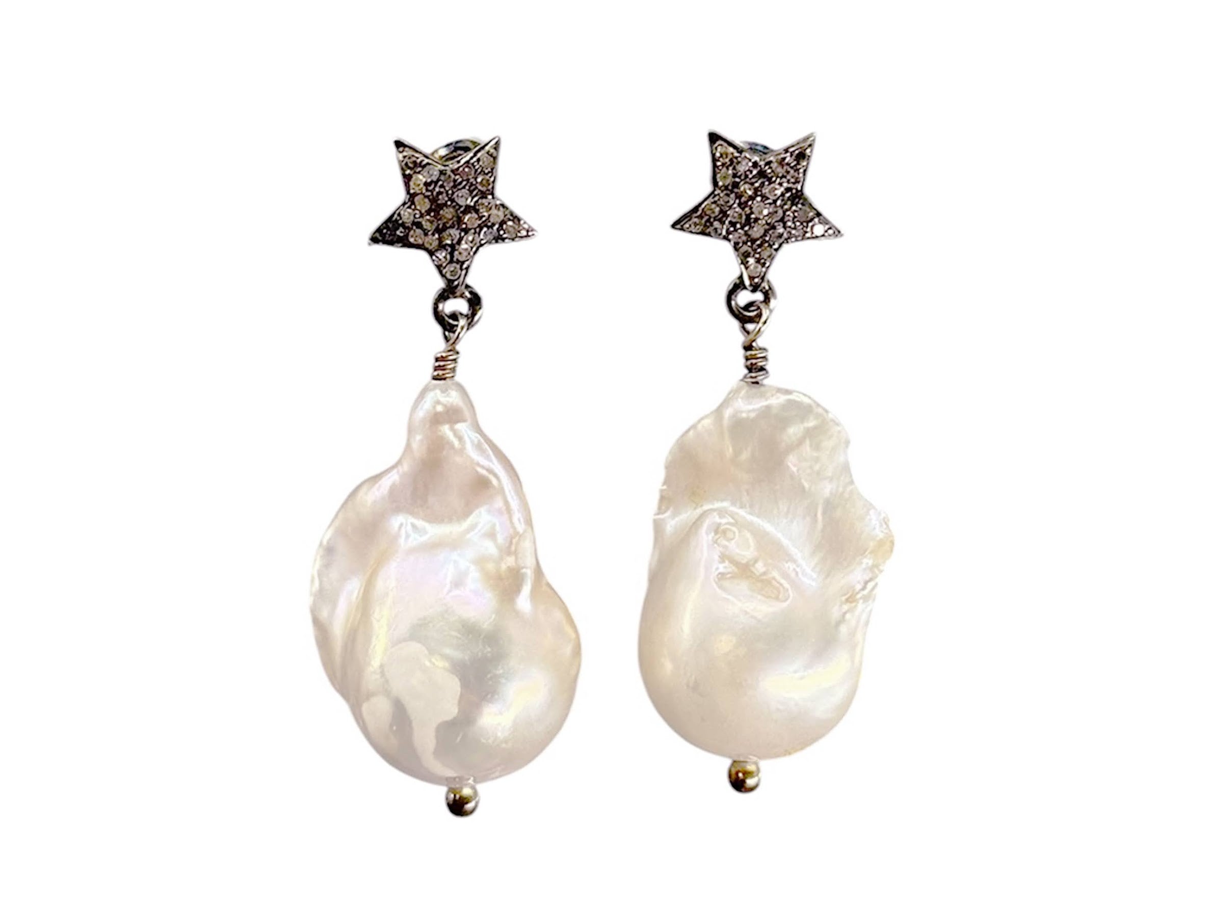 SS Diamond Star and Pink Baroque Pearl Earrings