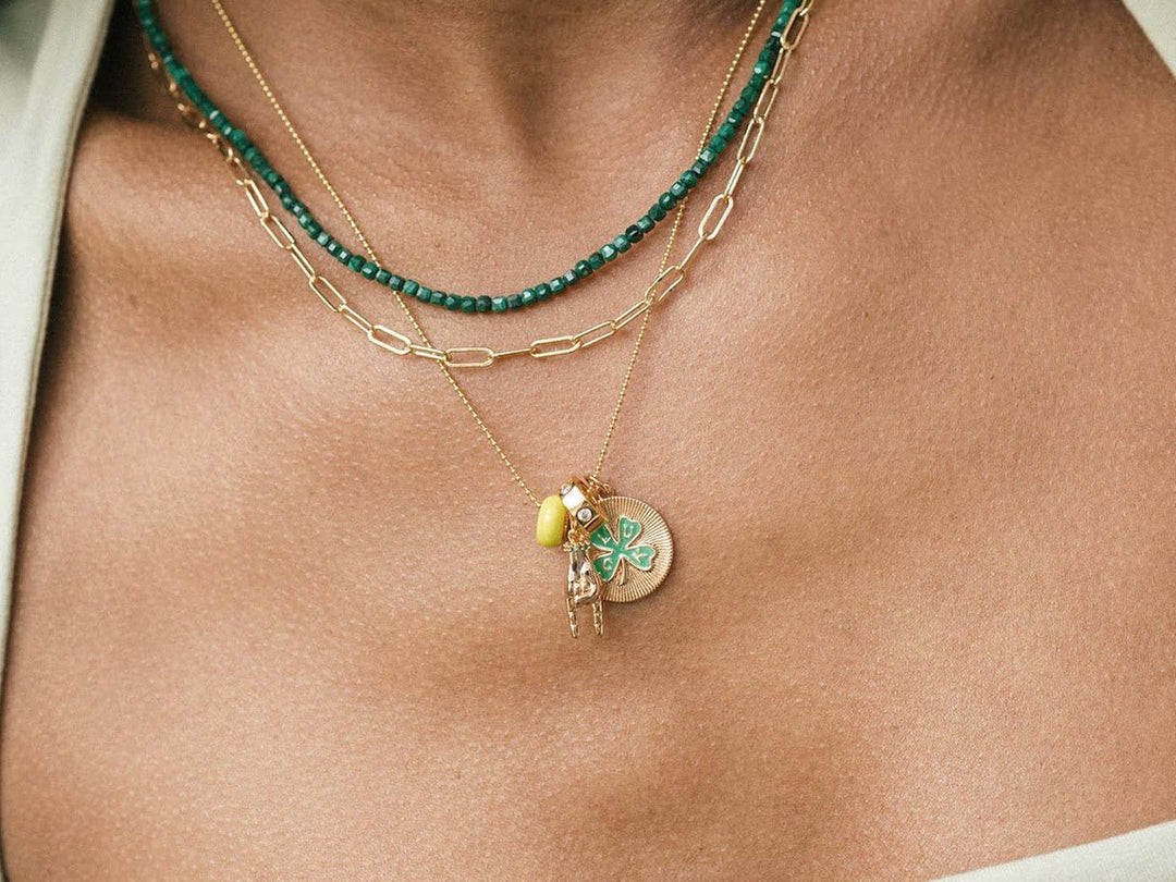 Gold and Green Enamel Good Luck Charm