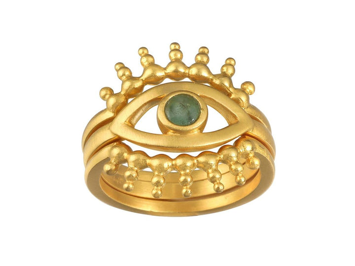 Gold Radial Evil Eye Ring with Emerald