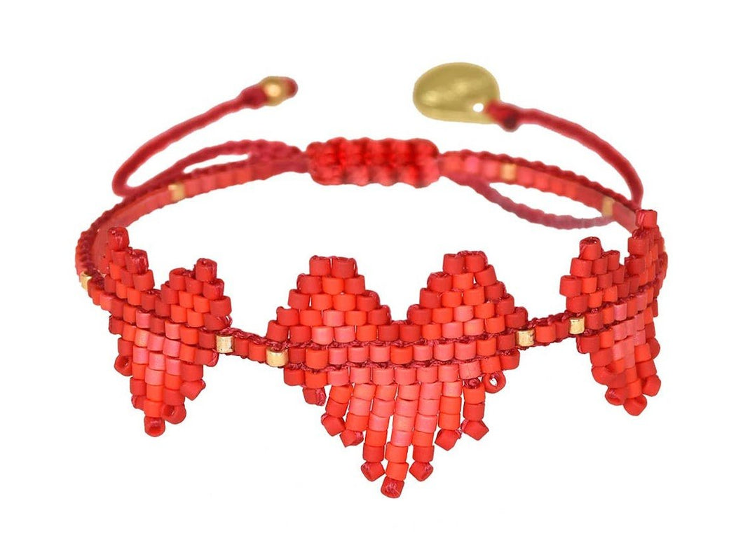 Red and Coral Beaded Triple Heart Bracelet