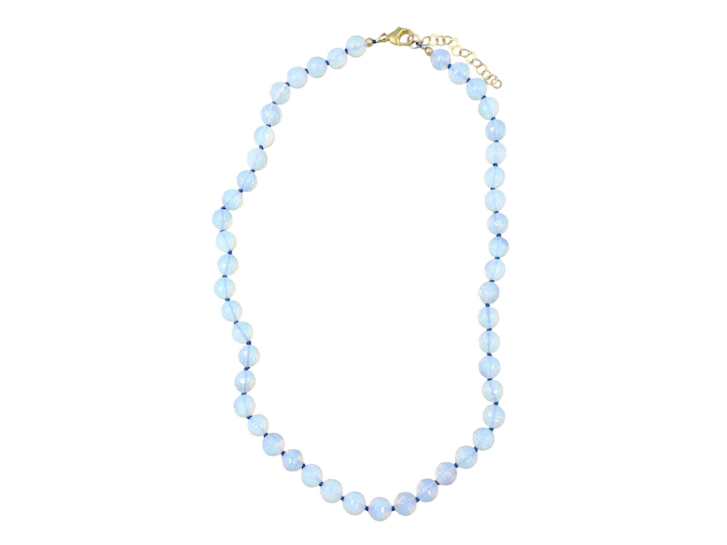Opalite Faceted Bead Necklce on Dark Blue Silk