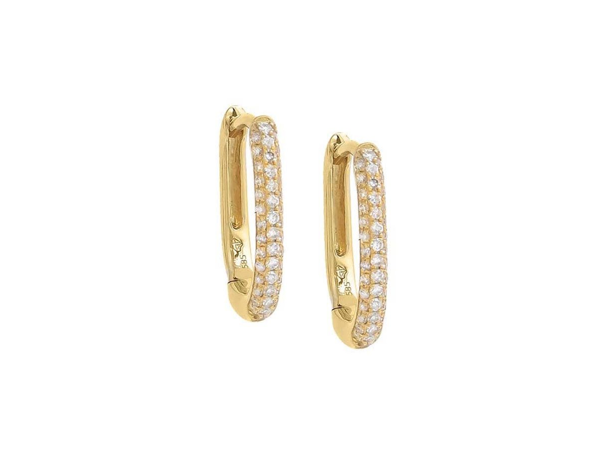 14k Oval Huggie Hoops with Diamonds