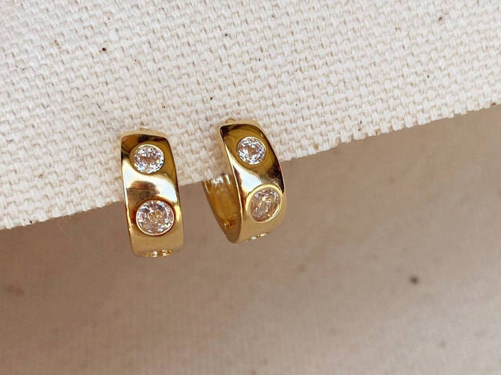 Gold Huggie Hoops with CZs