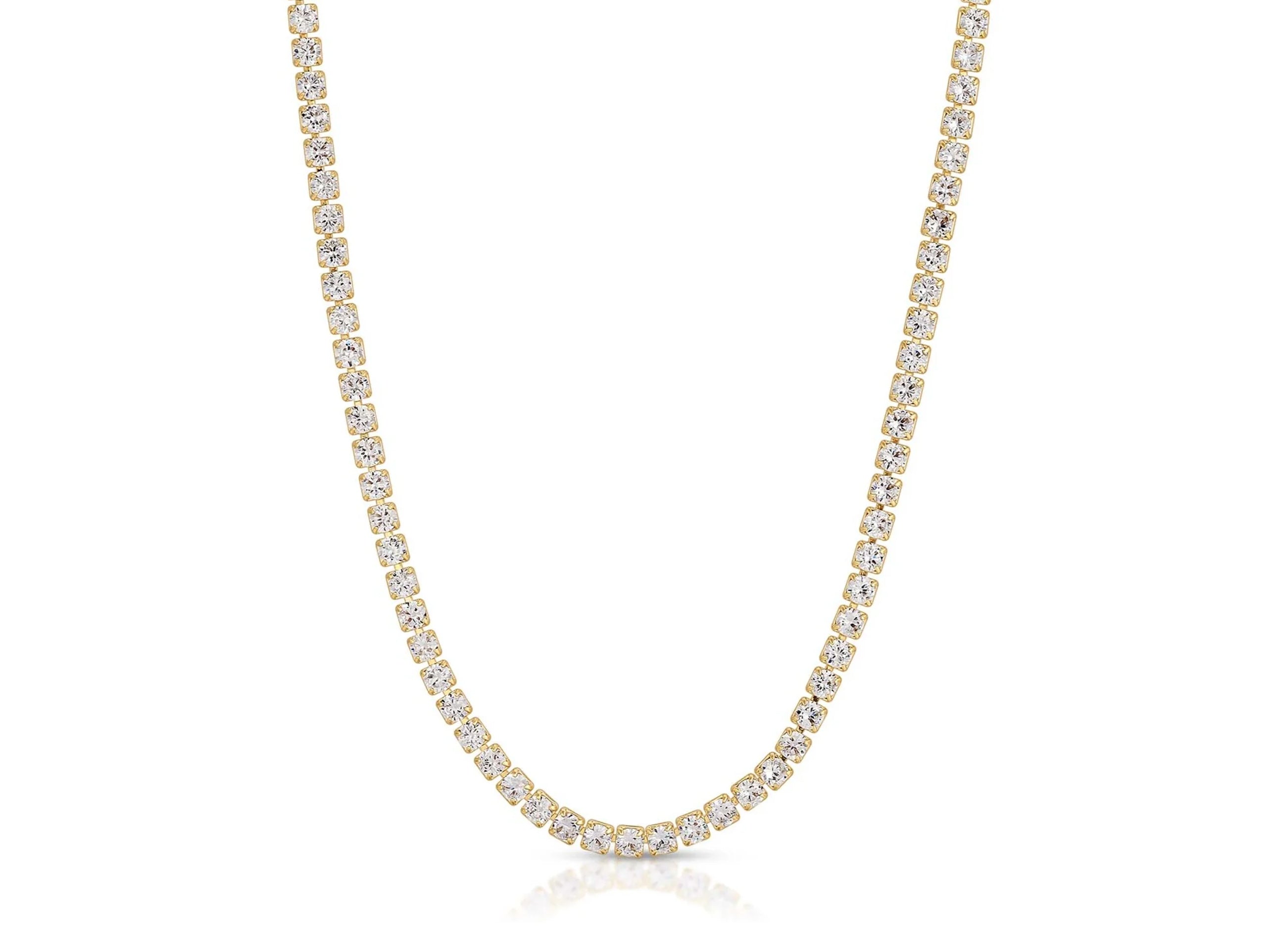Gold Tennis Necklace with CZs