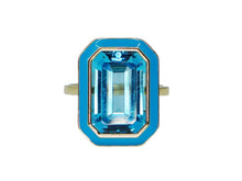 Load image into Gallery viewer, 18k Blue Topaz Ring with Turquoise Enamel

