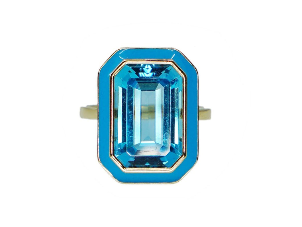 18k Blue Topaz Ring with Turquoise Enamel